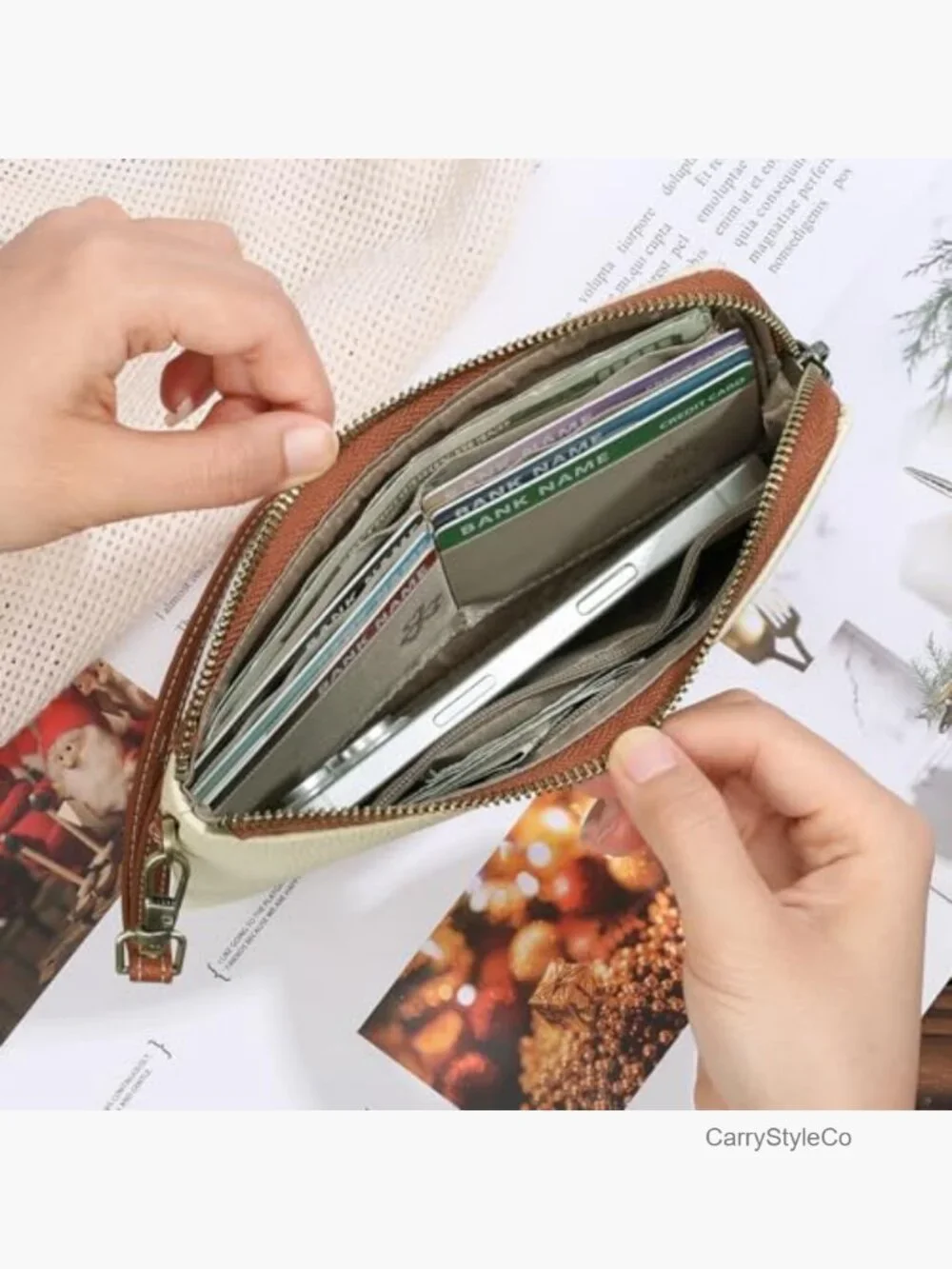 Wristlet Wallet RFID Blocking Vegan Leather Clutch with Wrist Strap 6 Card Slots